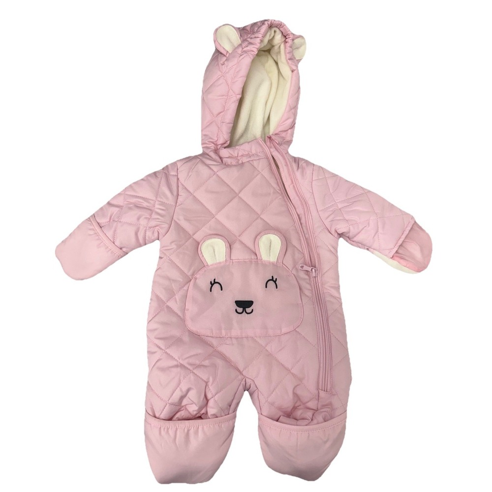 Wippette Baby Girl Fleece Bunny‎ Embroidery Pink Bunting Snowsuit Hooded 0-3 Mon